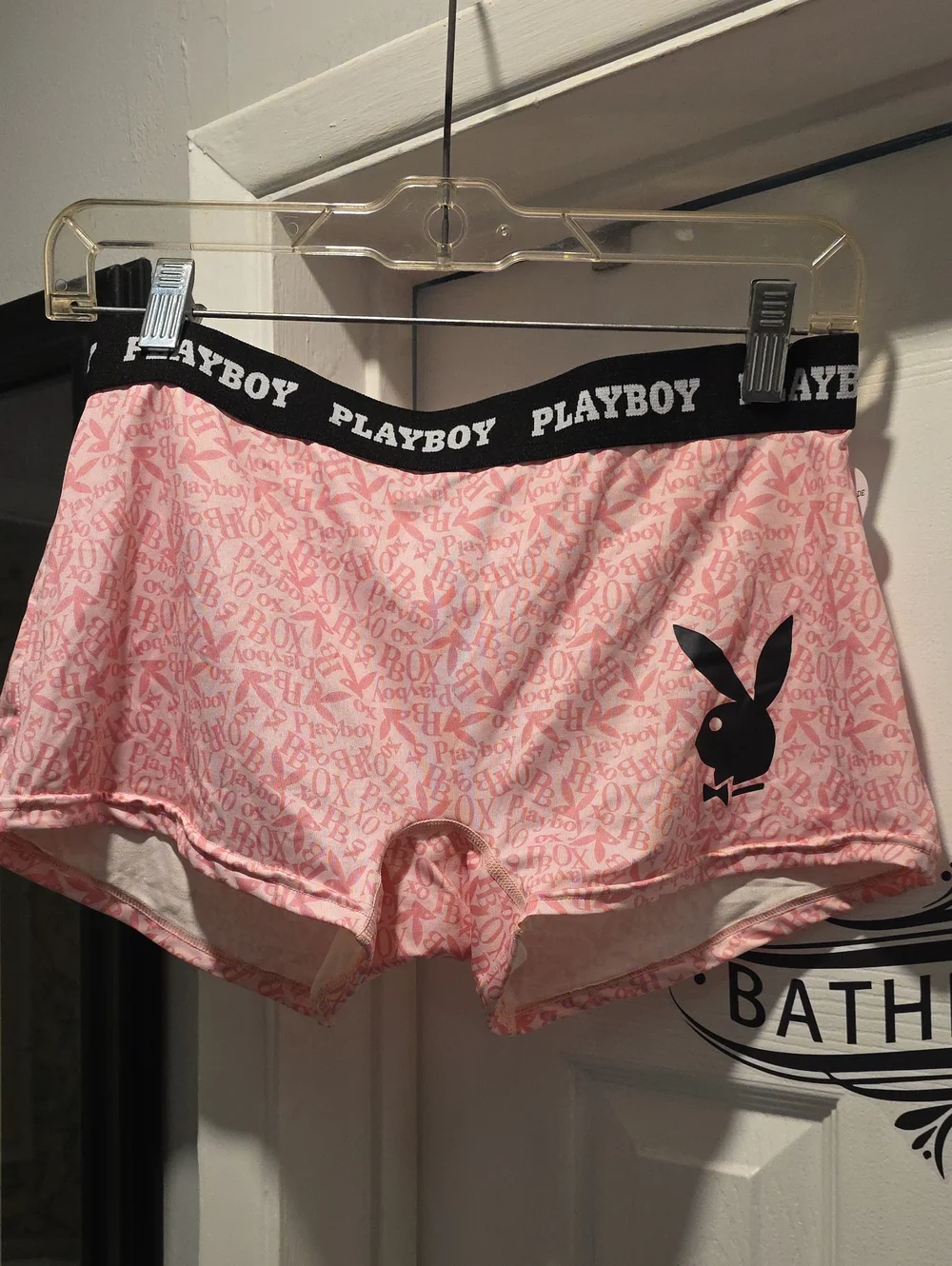 PLAYBOY Pink Logo Girl Boyshorts with Black Waistband